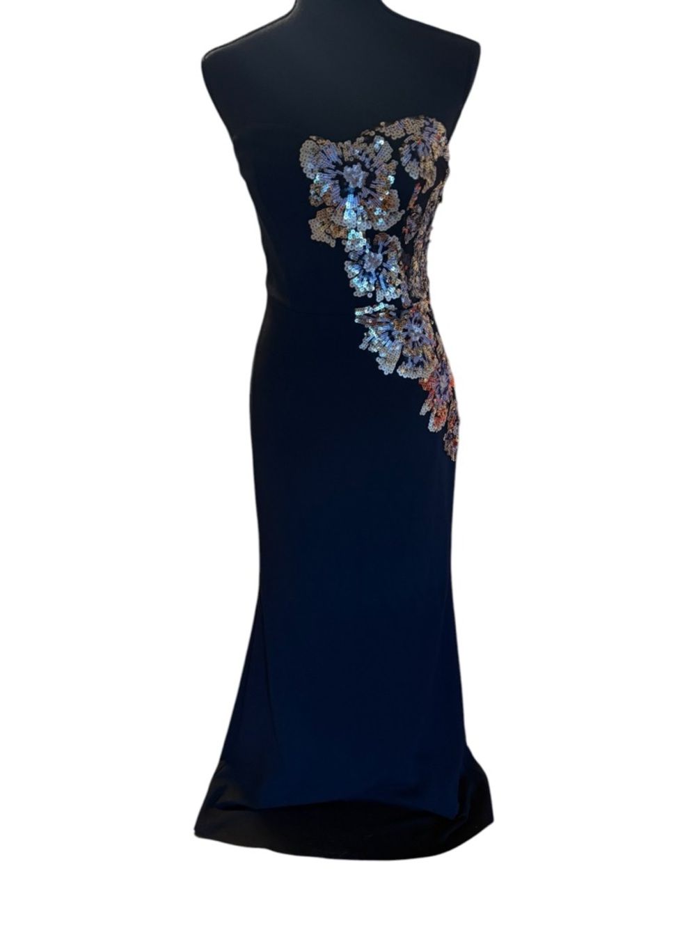 Dress the Population Black Strapless Gown with Gold Floral Appliqué - Picture 3 of 14